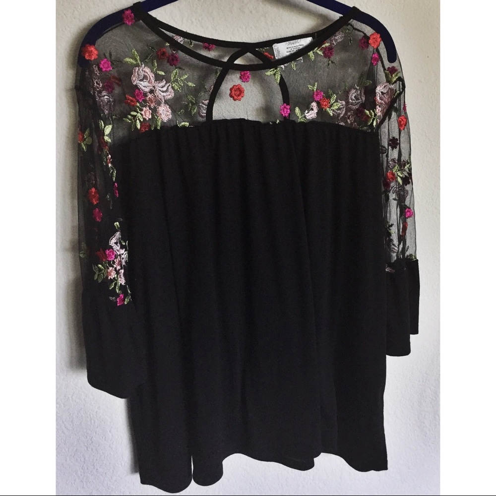 Shannon Ford Floral Mesh Embroidered Blouse 2X